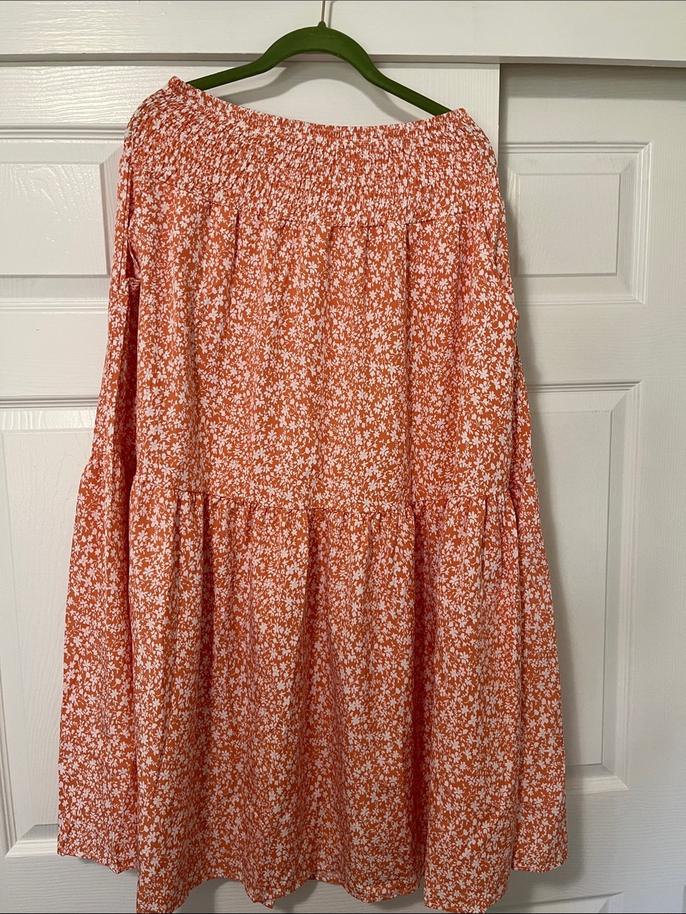 Women's Orange Floral Smocked Waist Maxi Skirt